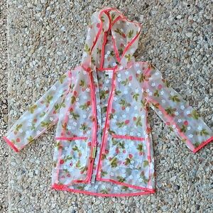 Cat & Jack Girls Clear Floral Hooded Raincoat with Pink Trim